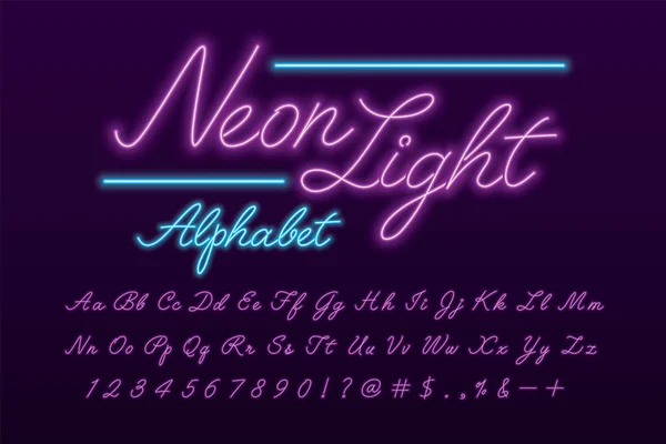 Zářící Neon Light Písmo Abeceda — Stockový vektor