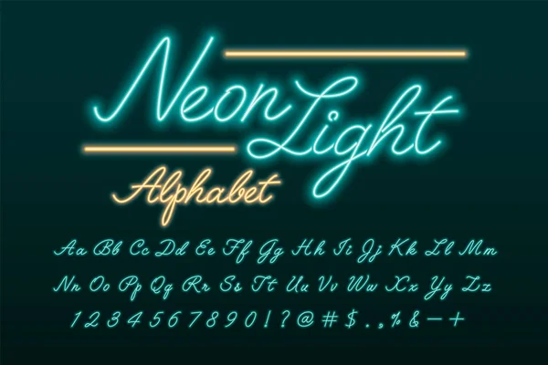 Zářící Neon Light Písmo Abeceda — Stockový vektor