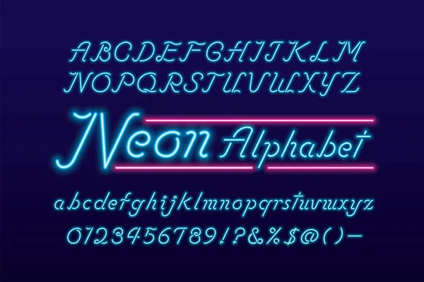 Parlak neon ışık yazı tipi ve alfabe