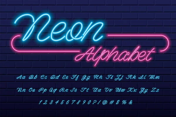 Zářící Neon Light Písmo Abeceda — Stockový vektor