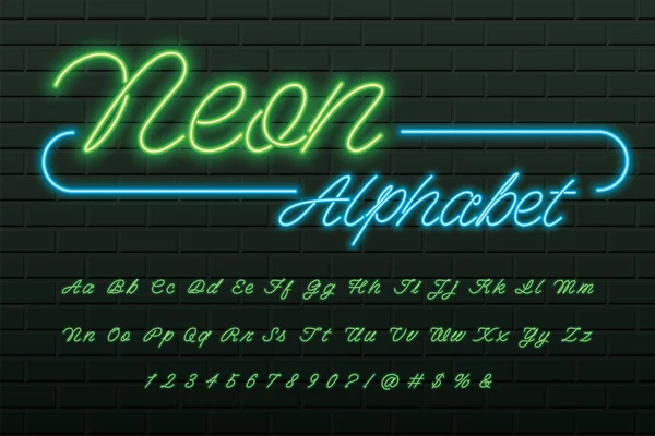 Zářící Neon Light Písmo Abeceda — Stockový vektor