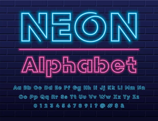 Glödande Neon Ljus Alfabetet Design — Stock vektor