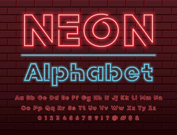 Leuchtendes Neonlicht Alphabet Design — Stockvektor