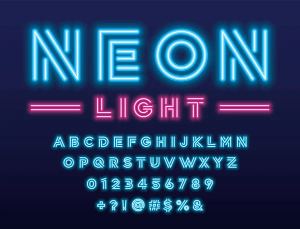 Desain Alfabet Ringan Neon Yang Bersinar - Stok Vektor