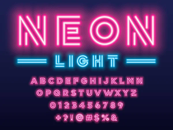 Desain Alfabet Ringan Neon Yang Bersinar - Stok Vektor
