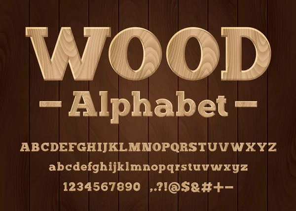 Vektör Ahşap dokulu font büyük, küçük, sayılar ve sembol