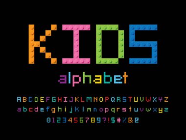 Renkli bloklardan yapılmış vektör alfabesi tasarımı.