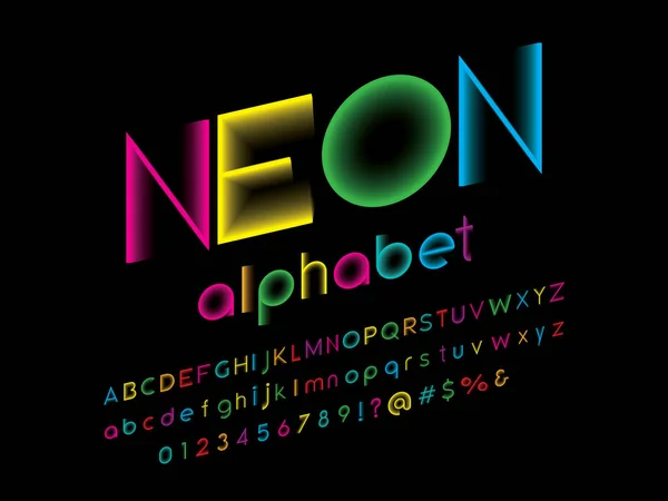 Desain Alfabet Ringan Neon Penuh Warna - Stok Vektor