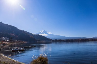 Kawaguchi Gölü'nden Fuji Dağı manzarası, Yamanashi Prefecture, Japonya
