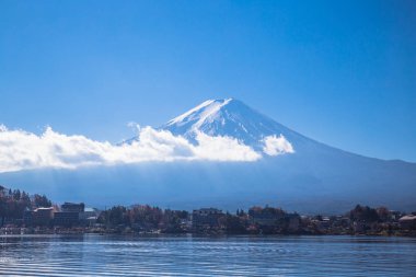 Kawaguchi Gölü'nden Fuji Dağı manzarası, Yamanashi Prefecture, Japonya