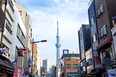 Tokyo, Japonya - 28 Kasım 2018: Tokyo Skytree arka plan ile Tokyo Asakusa alan.
