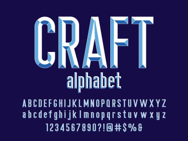 Chisel style alphabet design with uppercase, lowercase, number and symbols clipart