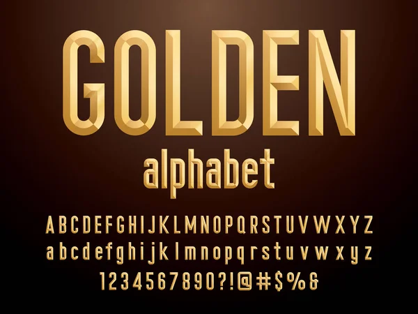 Meißel Stil Goldenes Alphabet Design Mit Großbuchstaben Kleinbuchstaben Zahlen Und — Stockvektor