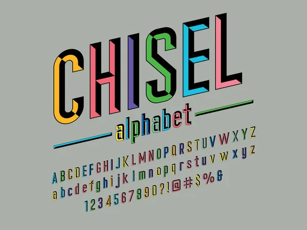 Chisel Style Alphabet Design Uppercase Lowercase Number Symbols — Stock Vector