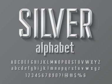 Chisel style alphabet design with uppercase, lowercase, number and symbols clipart
