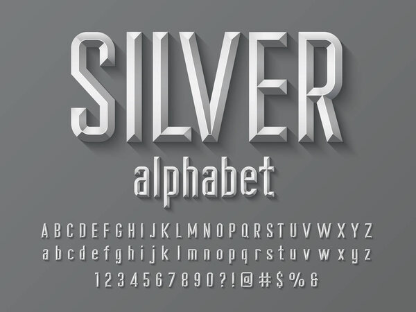 Chisel style alphabet design with uppercase, lowercase, number and symbols