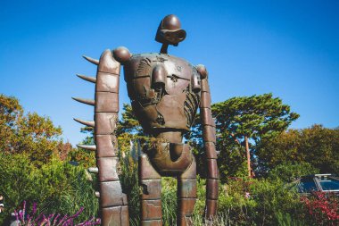 Tokyo, Japan - November 30, 2018: The Robot statue on an open garden space rooftop at Ghibli museum from the Studio Ghibli animation 'Laputa: Castle in the Sky'.