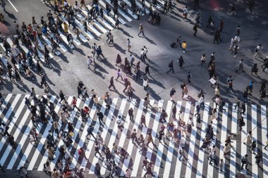 Tokyo, Japonya-Aralık 1, 2018: Shibuya Crossing hava görünümü dünyanın en işlek kesişiminden biri olarak.