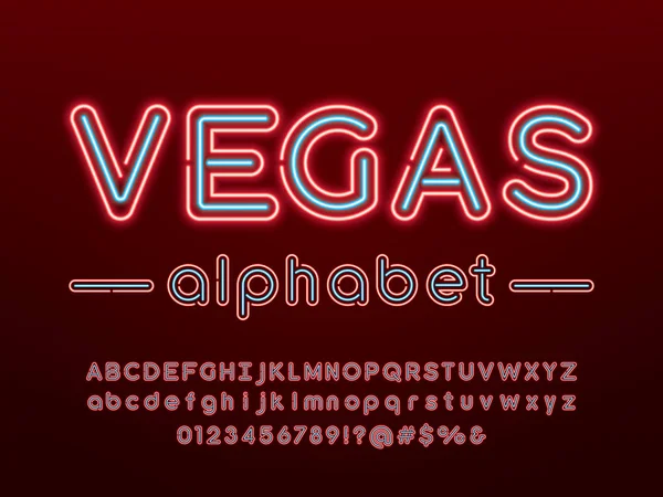 Glowing Neon Light Alphabet Design Uppercase Lowercase Numbers Symbol — Stock Vector