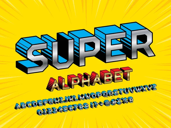 Superhero Comic Style Vector Font Com Maiúsculas Números Símbolos — Vetor de Stock