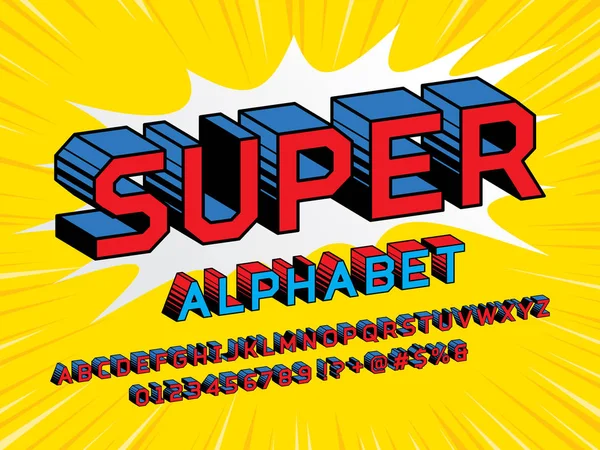Superhelden Comic Vektorschrift Mit Großbuchstaben Zahlen Und Symbolen — Stockvektor