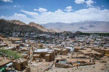 Leh Sarayı, Ladakh, Hindistan 'ın tepesinden Leh kasabası manzarası