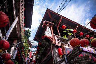 Jiufen, Tayvan - 6 Haziran 2018: Jiufen Old street, Ruifang District, New Taipei City, Tayvan'da ünlü bir manzaradır..