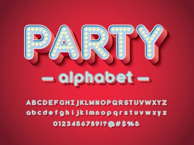 Ampul biçimi alfabe dizaynı büyük, küçük, sayılar ve sembollerle