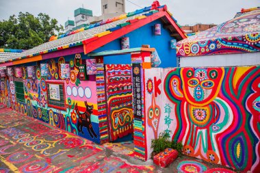 Taichung, Tayvan - 30 Nisan 2018.The Rainbow Village, Nantun District, Taichung, Tayvan'da bir sokak sanatıdır..