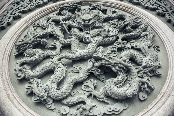 Belas Paredes Dragão Esculturas Placas Decorativas Templo Wenwu — Fotografia de Stock