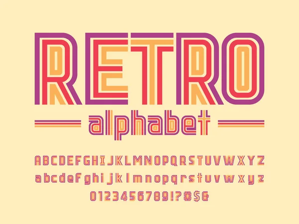 Diseño Alfabeto Colorido Estilo Retro Con Mayúsculas Minúsculas Números Símbolos — Vector de stock