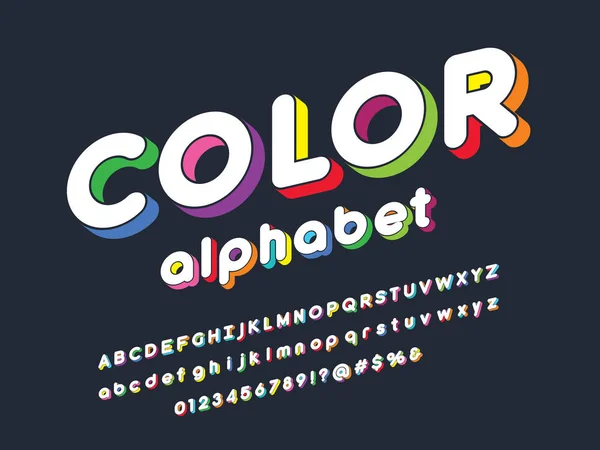 Desenho Alfabeto Estilizado Colorido Com Letras Maiúsculas Minúsculas Números Símbolos — Vetor de Stock