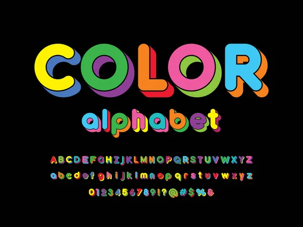 Buntes Stilisiertes Alphabet Design Mit Großbuchstaben Kleinbuchstaben Zahlen Und Symbolen — Stockvektor