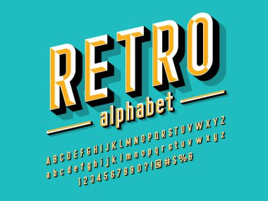 Büyük harf, küçük harf, sayı ve sembollü keski biçimi alfabe tasarımı