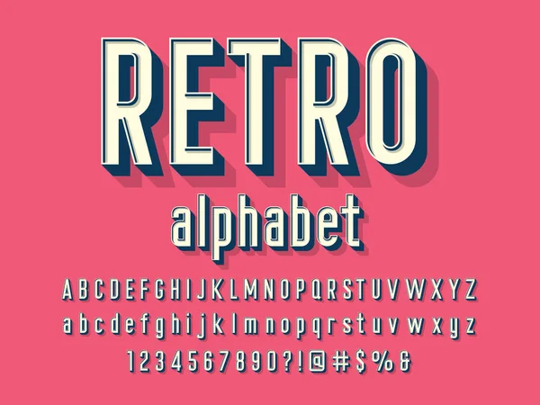 Retro Style Alphabet Design Uppercase Lowercase Number Symbols — Stock Vector
