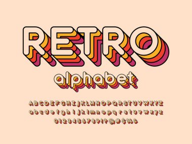 Büyük, küçük, sayı ve sembollerle Retro biçim alfabe tasarımı