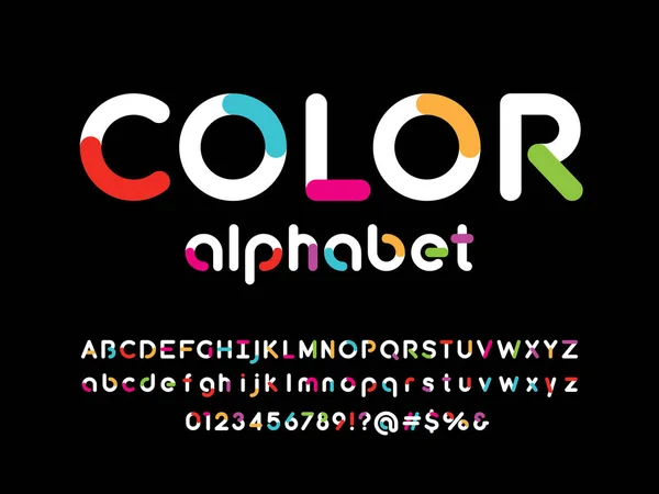 Színes Stílusú Ábécé Design Nagybetűkkel Kisbetűkkel Számokkal Szimbólumokkal — Stock Vector