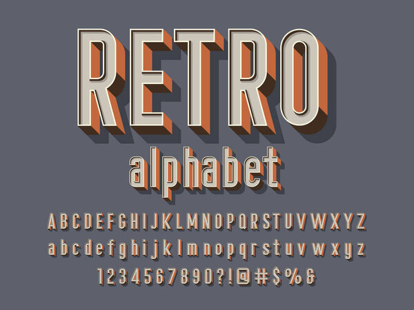 Retro style alphabet design with uppercase, lowercase, number and symbols