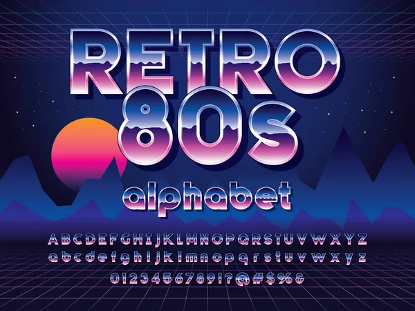 Vektor Des Stilisierten Retro Alphabet Designs Der 80Er Jahre Mit — Stockvektor