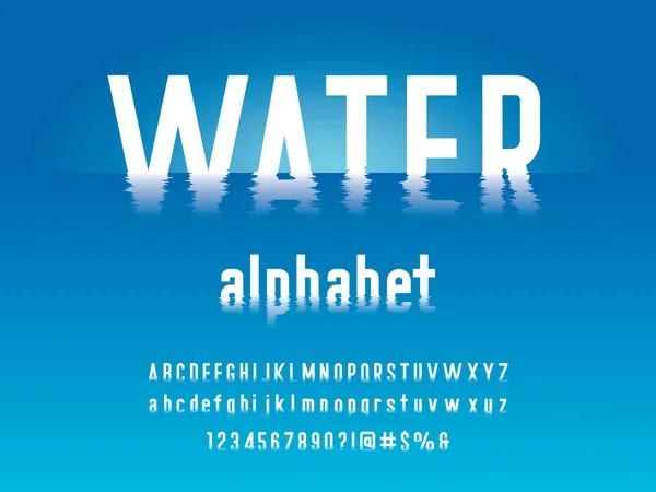 büyük harf, küçük harf, sayı ve semboller ile su dalgalanması tarzı alfabe tasarımı
