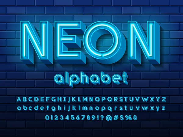 Neon Light Alphabet Design Mit Großbuchstaben Kleinbuchstaben Zahlen Und Symbolen — Stockvektor