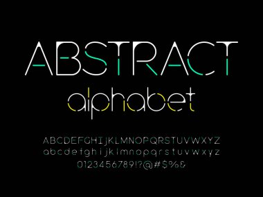 Büyük, küçük, rakamlar ve sembollerle fütüristik soyut alfabe dizaynı