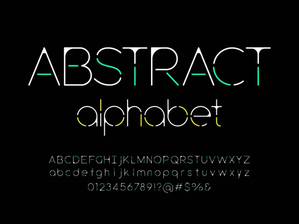 Futuristic Abstract Style Alphabet Design Uppercase Lowercase Numbers Symbols — Stock Vector