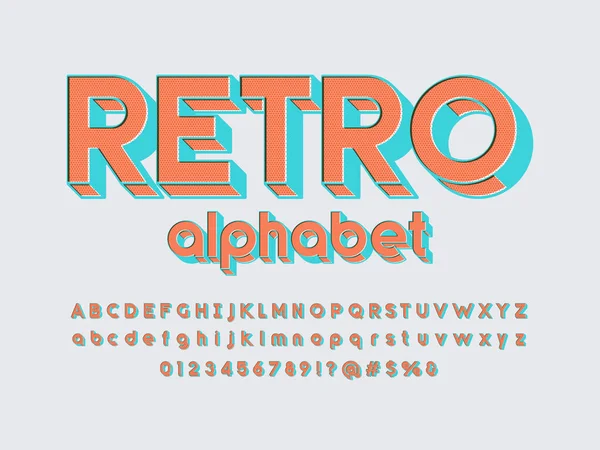 Design Alfabeto Estilo Retro Com Letras Maiúsculas Minúsculas Números Símbolos — Vetor de Stock