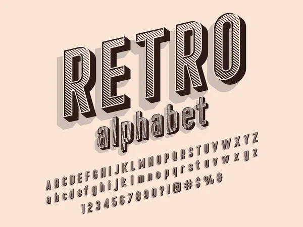 Vector Stylized Retro Alphabet Design Uppercase Lowercase Numbers Symbols — Stock Vector
