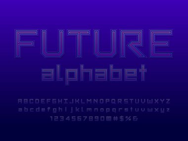 Büyük harf, küçük harf, sayı ve sembol ile modern soyut alfabe tasarımı