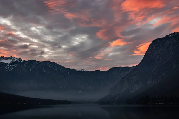 Bohinj, beautiful foggy lake in the alps