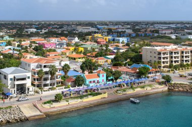 Kiremitçatılı parlak evler ile sahil kıyı tropikal şehir havadan görünümü