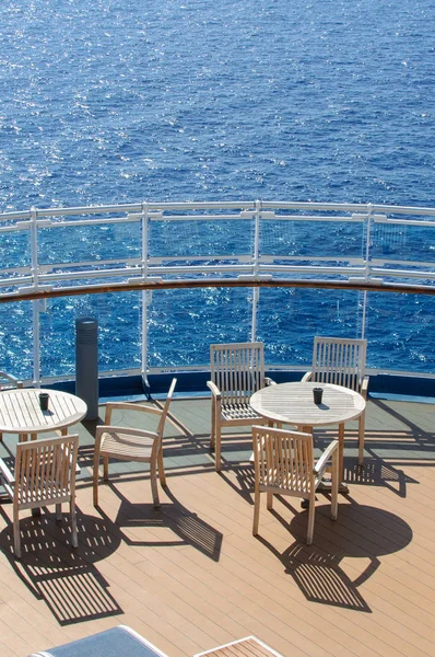 View Deck Cruise Ship Ocean Seating Area Passengers Chairs Sun — Stock Photo, Image