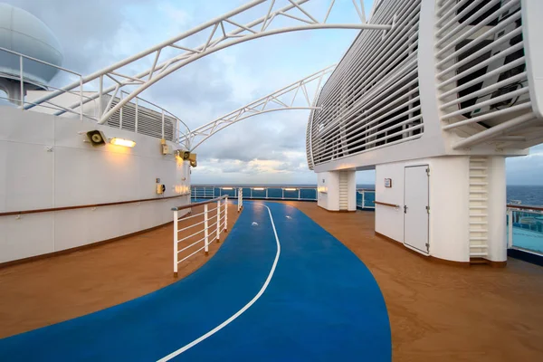 Blue Treadmill Fitness Brown Upper Deck Cruise Ship White Deck — Stock Photo, Image